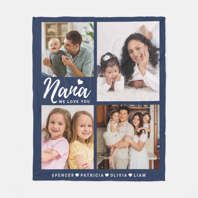 Couverture Polaire We Love You Nana Grandkids 4 Photo Collage Blue (Devant)