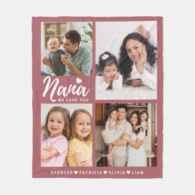 Couverture Polaire We Love You Nana Heart Grandkids 4 Photo Collage   (Devant)
