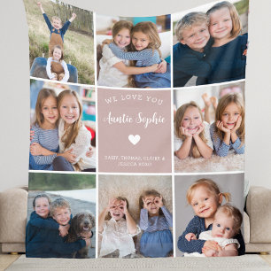Couverture Polaire We Love You Tante Photo Collage Simple Rose