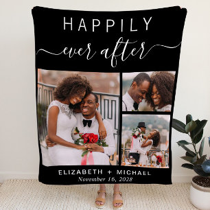 Couverture Polaire Wedding Couple Photo Collage Black