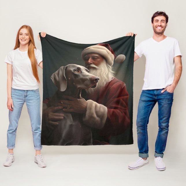 Couverture Polaire Weimaraner avec Noël Festif du Père Noël (En situation)