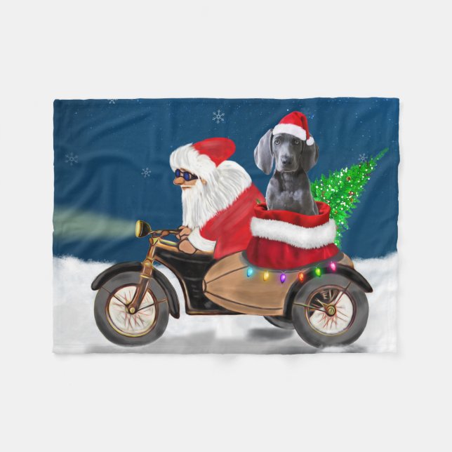 Couverture Polaire Weimaraner Chien Noël Père Noël (Devant (Horizontal))