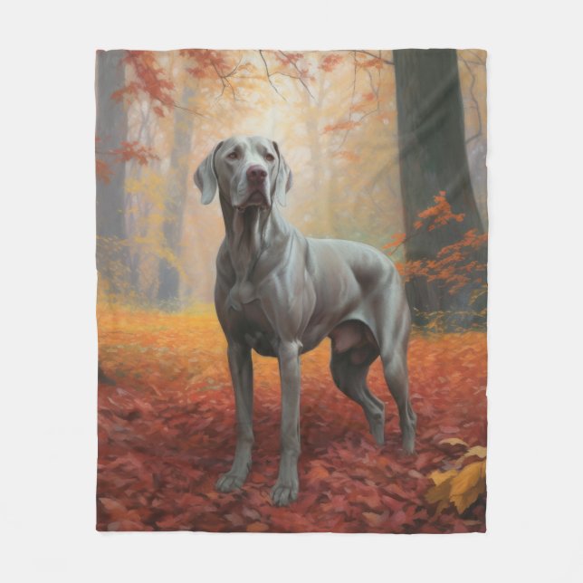 Couverture Polaire Weimaraner en automne Leaves automne Inspire (Devant)