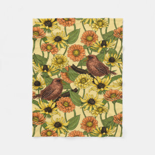 Couverture Polaire Wens et fleurs sur jaune pâle