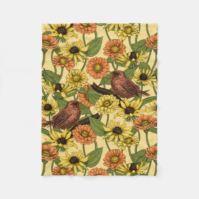 Couverture Polaire Wens et fleurs sur jaune pâle (Devant)