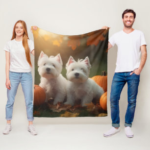 Couverture Polaire West Highland White Terrier Chiot Citrouille d'aut