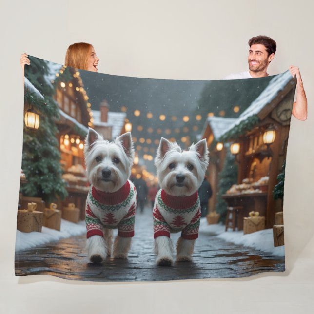 Couverture Polaire West Highland White Terrier Dogs Christmas Snow  (En situation)