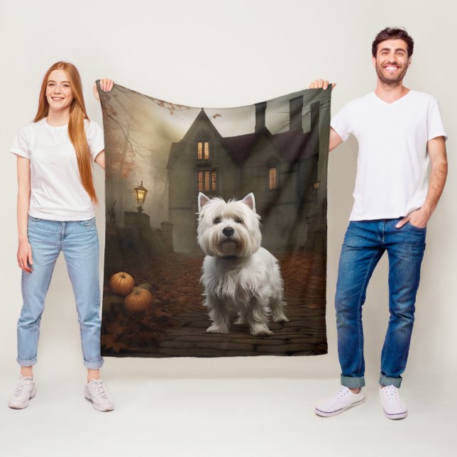 Couverture Polaire West Highland White Terrier Halloween effrayant (En situation)