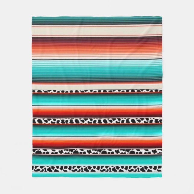 Couverture Polaire Western Turquoise Terracotta Grandes Vaches Imprim (Devant)
