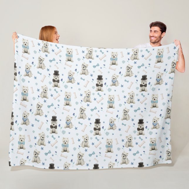 Couverture Polaire Westie blanc avec accessoires Whimsical (En situation)