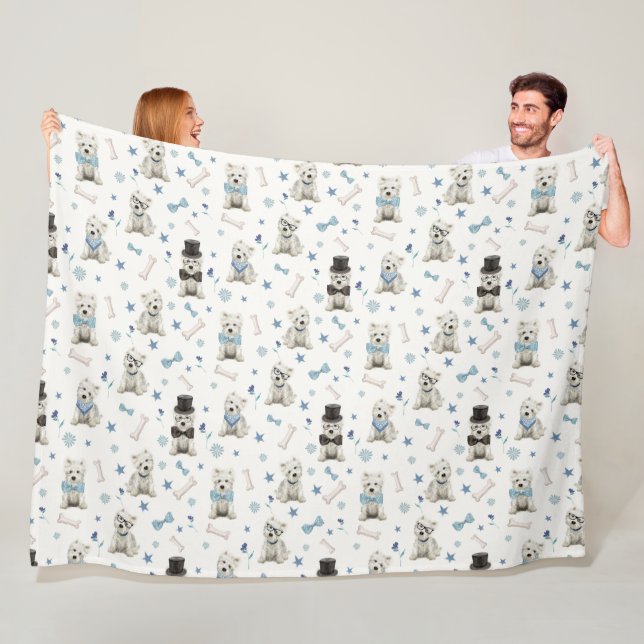 Couverture Polaire Westie blanc avec accessoires Whimsical (En situation)
