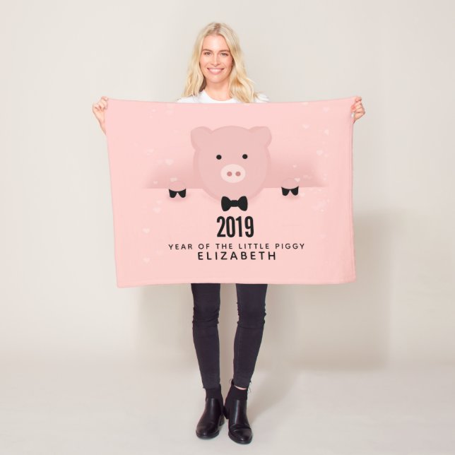 Couverture Polaire Whimsical Pink Pig mignon Nouvel An chinois (En situation)