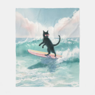 Couverture Polaire Whimsical Surfing Black Cat Beach Blanket
