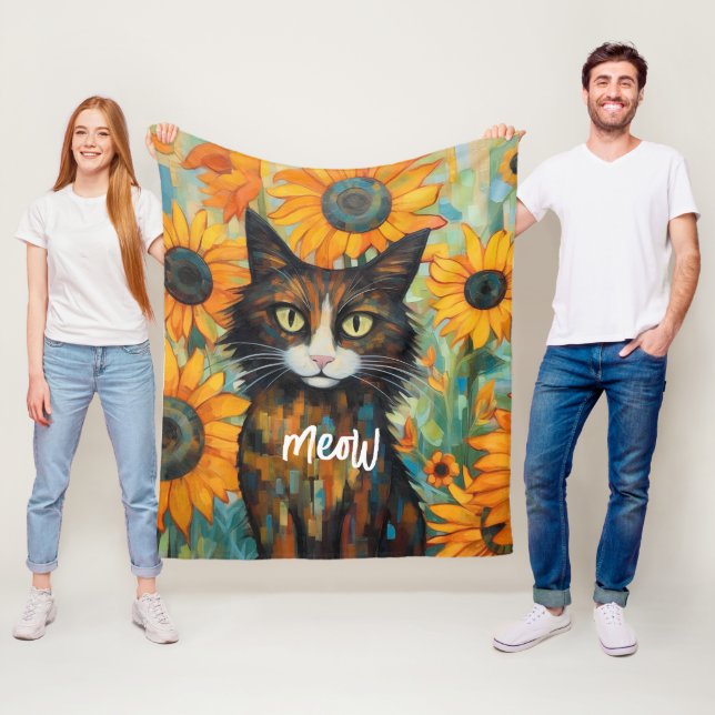 Couverture Polaire Whiskers & Tournesols : Amoureux des chats Anniver (En situation)