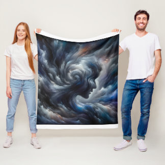 Couverture Polaire "Whispers of the Storm Abstract Face in the Clouds