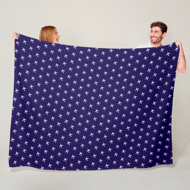 Couverture Polaire White Airplanes on Dark Blue Blanket for a Pilot (En situation)