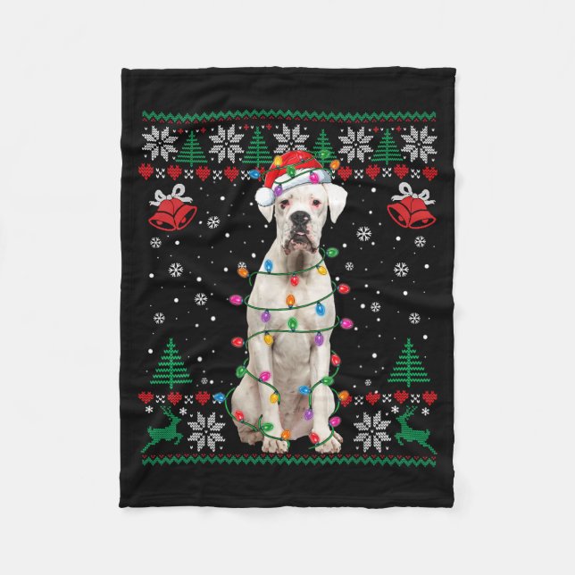 Couverture Polaire White Boxer Dog Ugly Christmas Sweater Funny Xmas  (Devant)