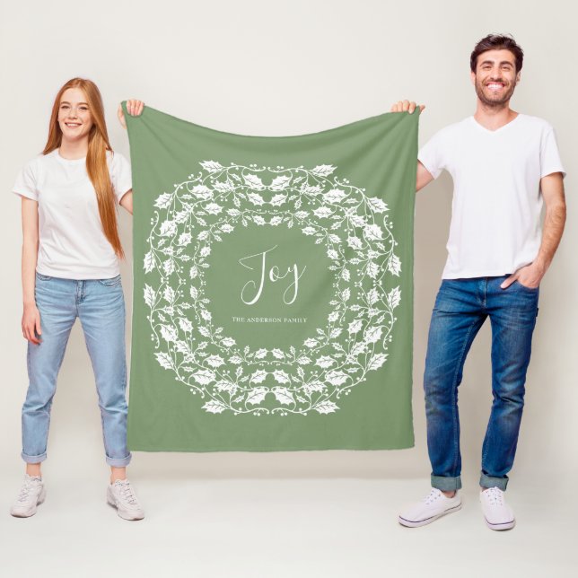 Couverture Polaire White Christmas Holly Joy | Vert personnalisé (En situation)