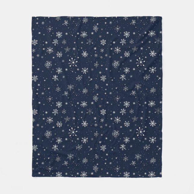 Couverture Polaire White Snowflakes on a Dark Blue Background (Devant)