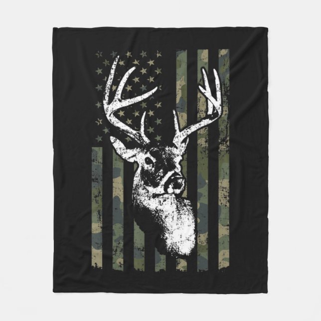 Couverture Polaire Whitetail Buck Deer Hunting USA Camouflage Amériqu (Devant)