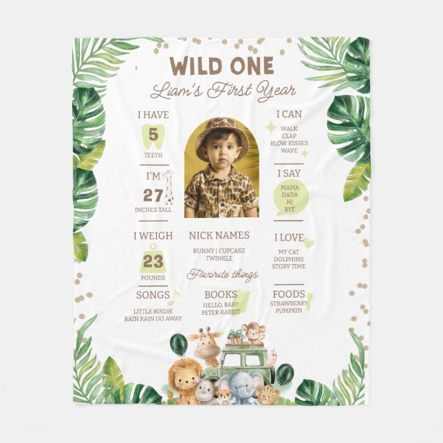 Couverture Polaire Wild One Baby First Year Milestone Sign  (Devant)