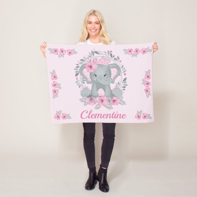 Couverture Polaire Wild Safari Pink Floral Baby Elephant Baby Nursery (En situation)