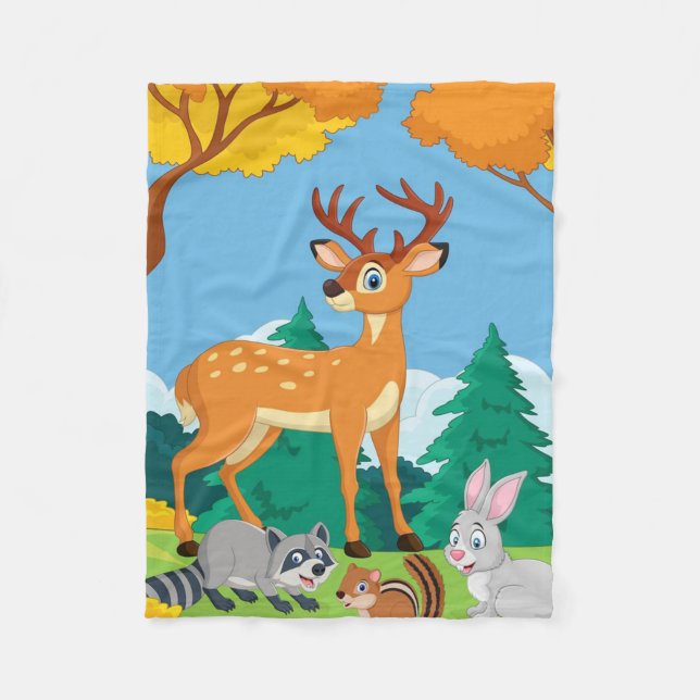 Couverture Polaire Wildlife Raccoon Chipmunk Rabbit Deer Fall Landsca (Devant)