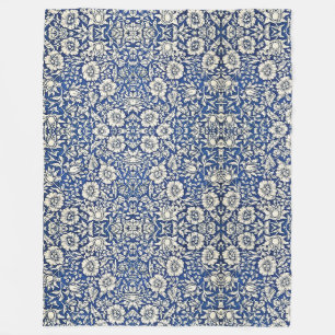 Couverture Polaire William Morris Fleurs Mallow Floral Bleu Blanc Bla