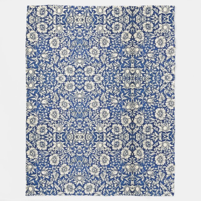 Couverture Polaire William Morris Fleurs Mallow Floral Bleu Blanc Bla (Devant)