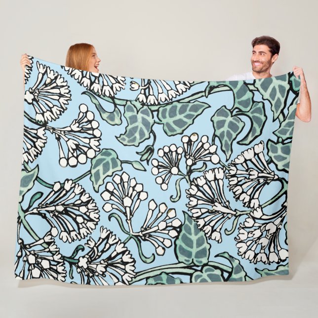 Couverture Polaire William Morris Jasmine et Motif Feuille (En situation)