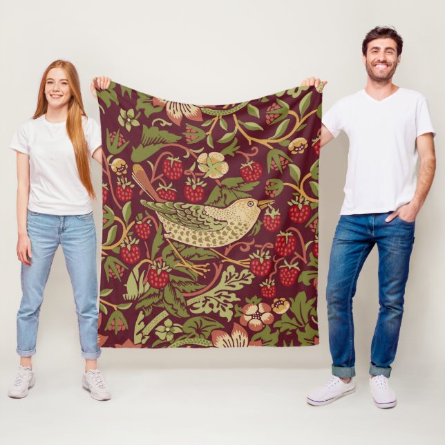 Couverture Polaire William Morris Strawberry Thief Fleece Blanche (En situation)
