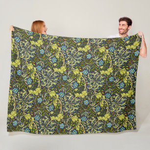 Couverture Polaire William Morris Vintage Floral Bleu Vert algues