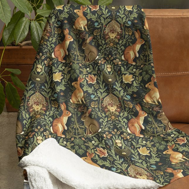 Couverture Polaire William Morris Woodland Lapins floraux Noël (Créateur téléchargé)