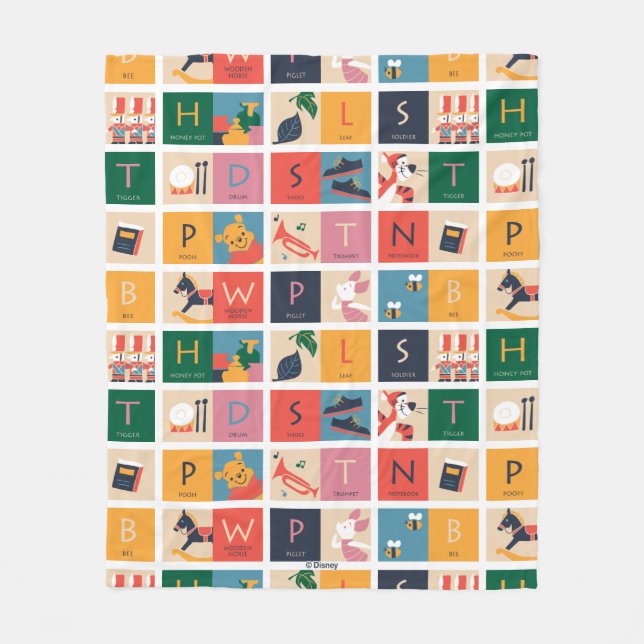 Couverture Polaire Winnie l'ourson | Motif alphabet bloc mignon (Devant)