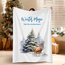 Winter Magic Forest Deer Fleece Blanket