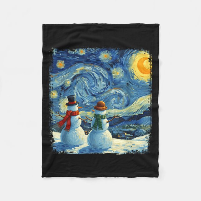 Couverture Polaire Winter Snowman Van Gogh Starry Night Christmas  (Devant)