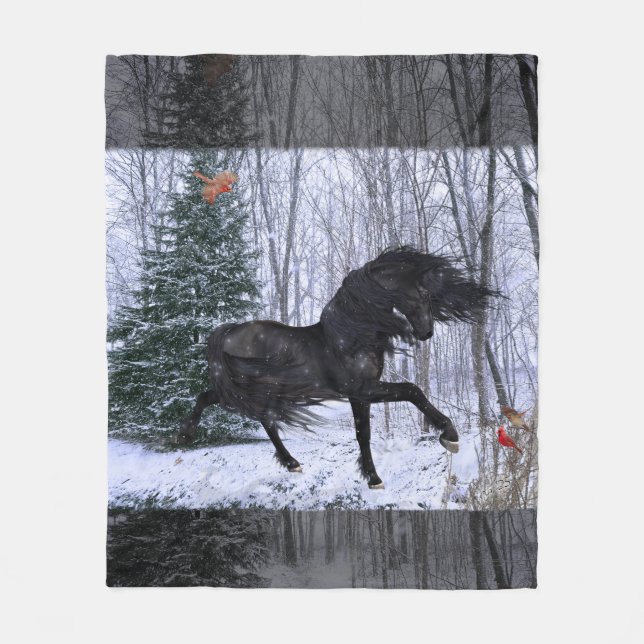 Couverture Polaire Winter Wonderland Friesian Horse 2 Blanket (Devant)