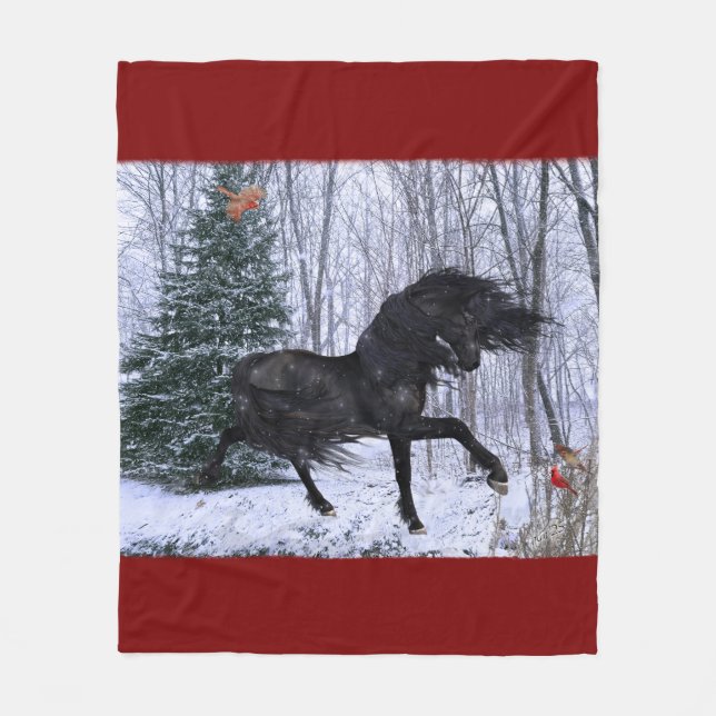 Couverture Polaire Winter Wonderland Friesian Horse Blanket (Devant)