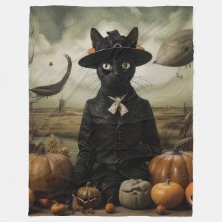 Couverture Polaire Witch Cat with Pumpkins 