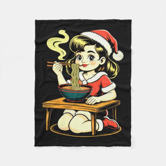 Couverture Polaire Womens Anime Ramen Xmas Kawaii Santa Girl Eating J (Devant)