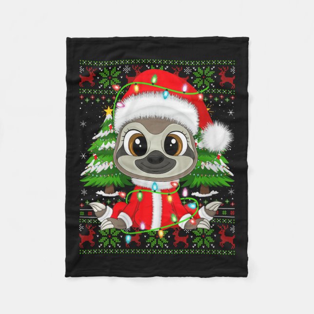 Couverture Polaire Womens Sloth Christmas Lights Santa Costume Ugly X (Devant)