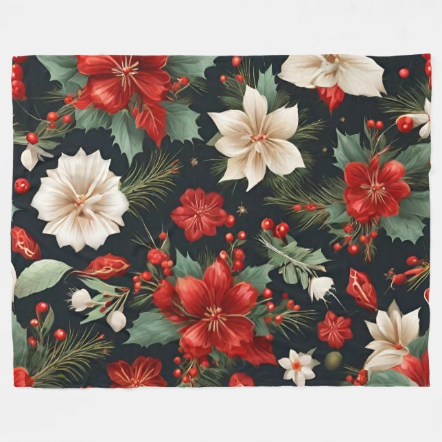 Couverture Polaire Wonderful Christmas Amaryllis, Poinsettia, Holly (Devant (Horizontal))