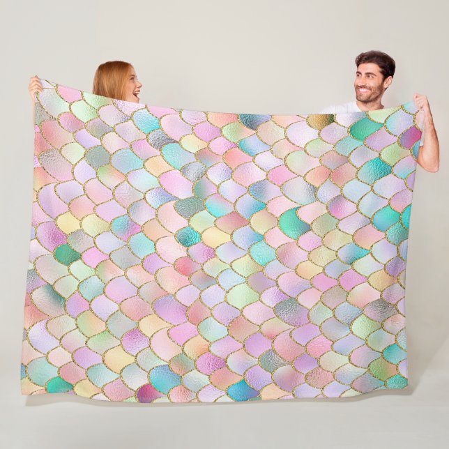 Couverture Polaire Wonky Trendy Rainbow Girl Metal Mermaid Scales (En situation)