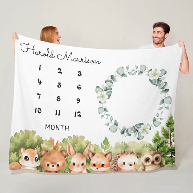 Couverture Polaire Woodland Baby Boy Monthly Milestone (En situation)