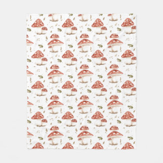 Couverture Polaire Woodland Frogs & Fly Agaric Mushrooms Watercolor