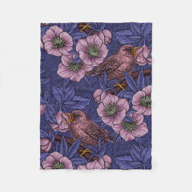 Couverture Polaire Wren et hellebore, violet et rose (Devant)