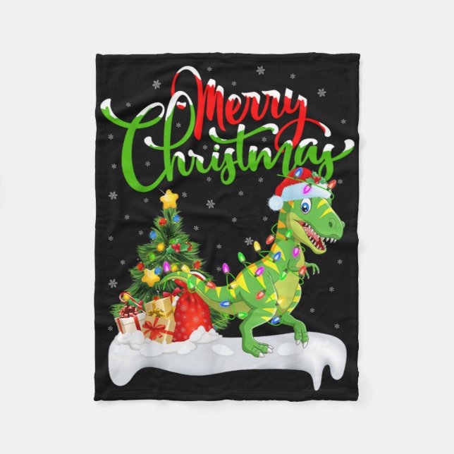 Couverture Polaire Xmas Tree Lights Santa Hat T Rex Dinosaur Christma (Devant)