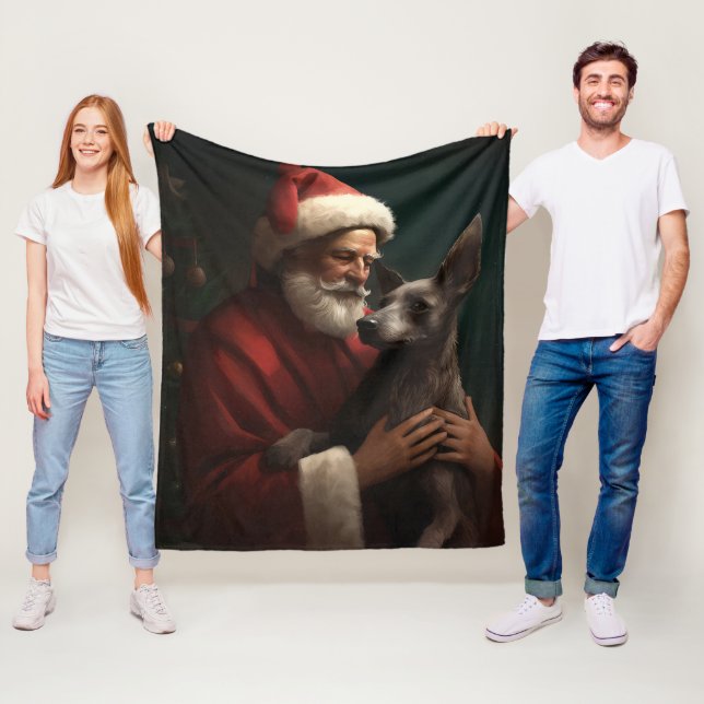 Couverture Polaire Xoloitzcuintli avec Noël Festif du Père Noël (En situation)