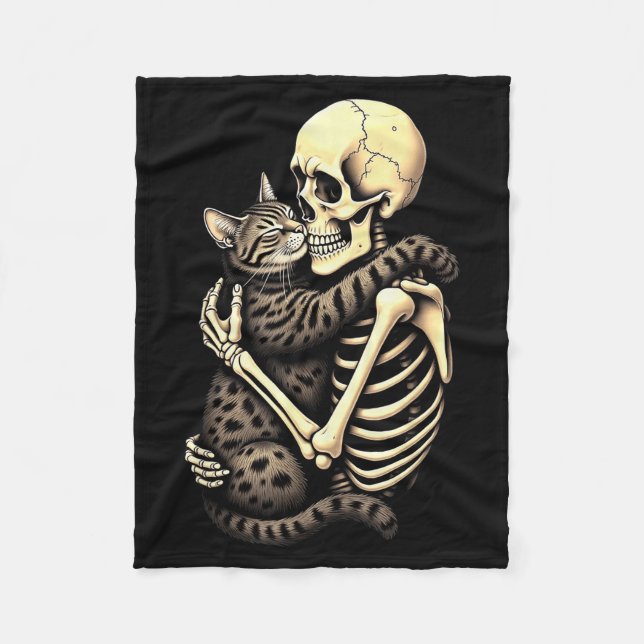 Couverture Polaire Y Skeleton Hugging Cat Halloween Lovers Human Pro  (Devant)