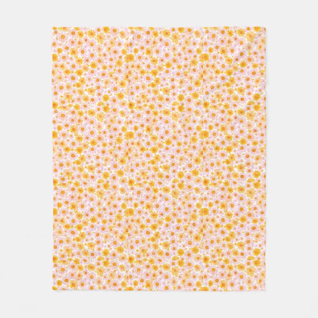 Couverture Polaire  Yellow and pink daisy pattern, white background (Devant)